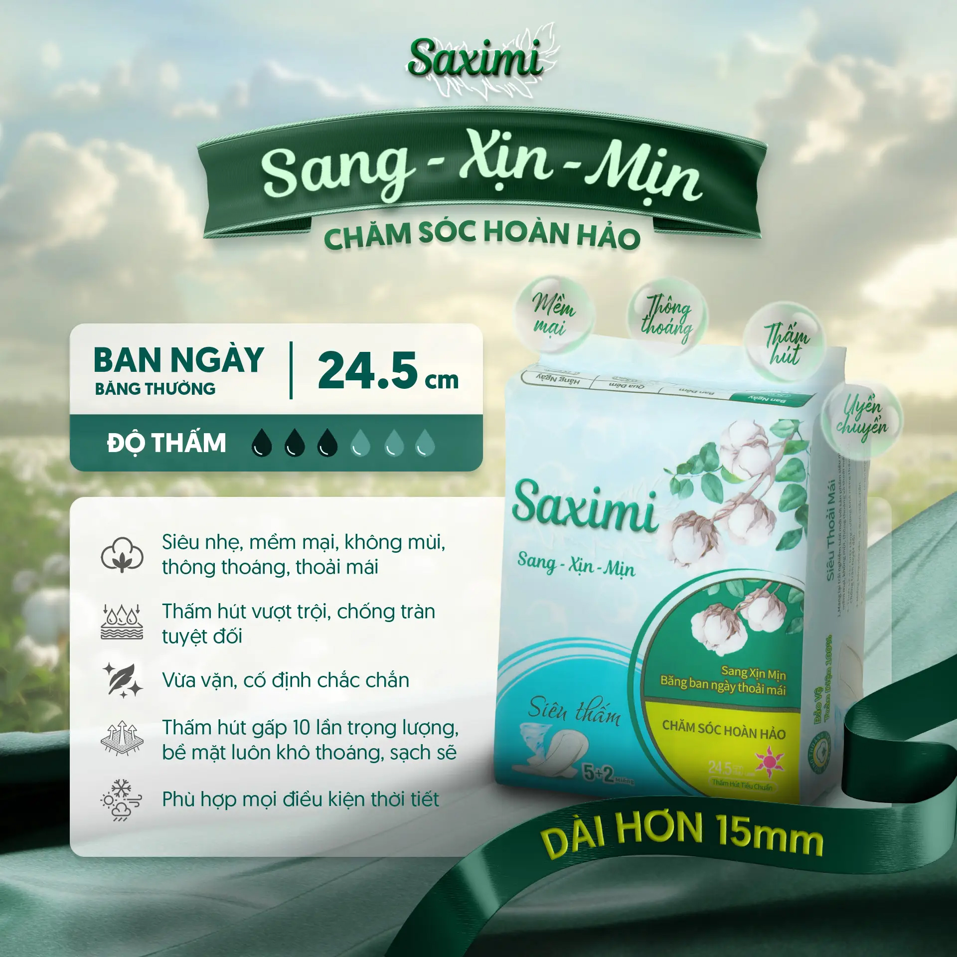 Băng vệ sinh Saximi -Dòng Bông ban ngày 24.5cm