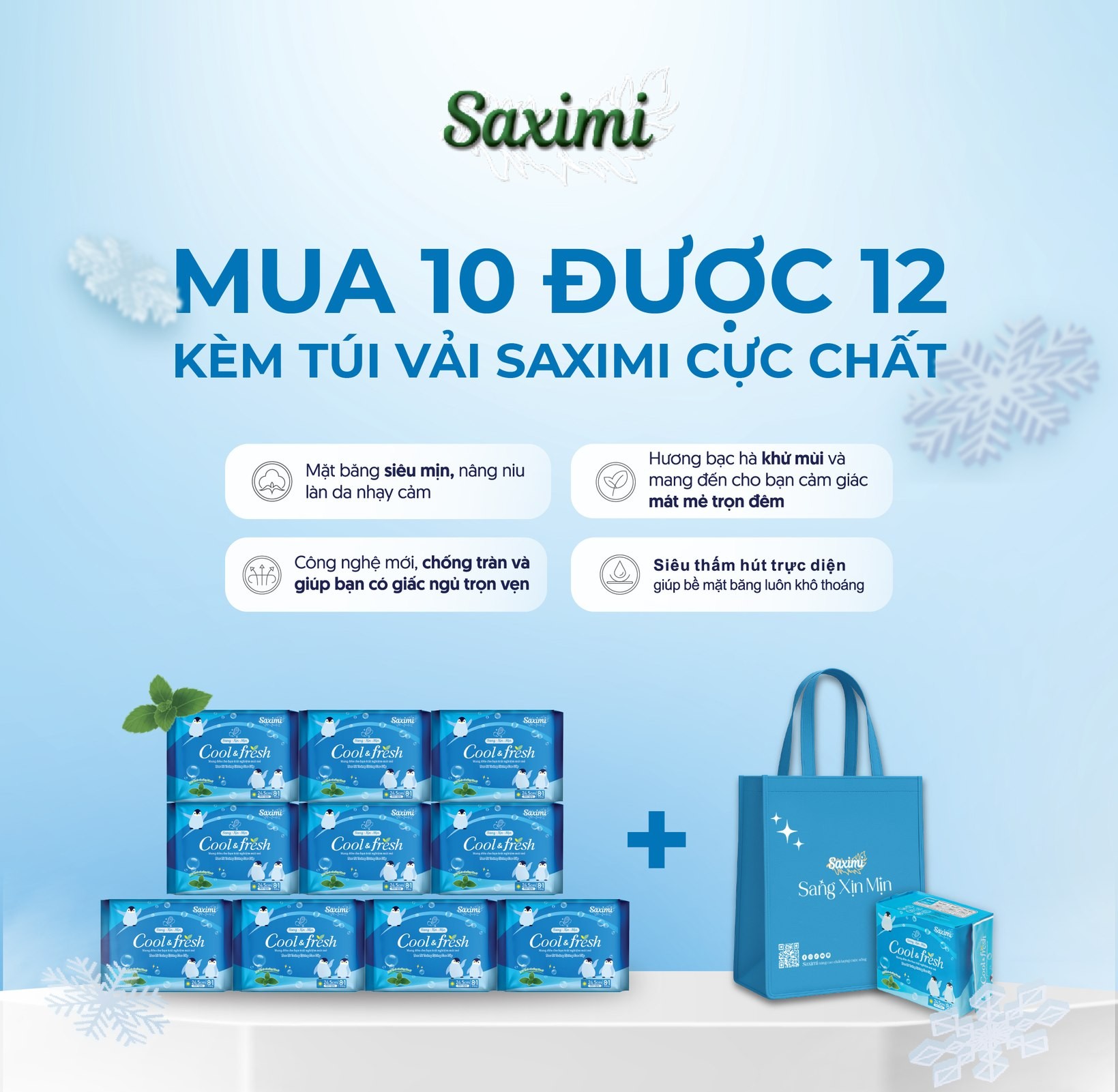 Băng vệ sinh Saximi - Combo 10 gói Cool Fresh 24.5cm