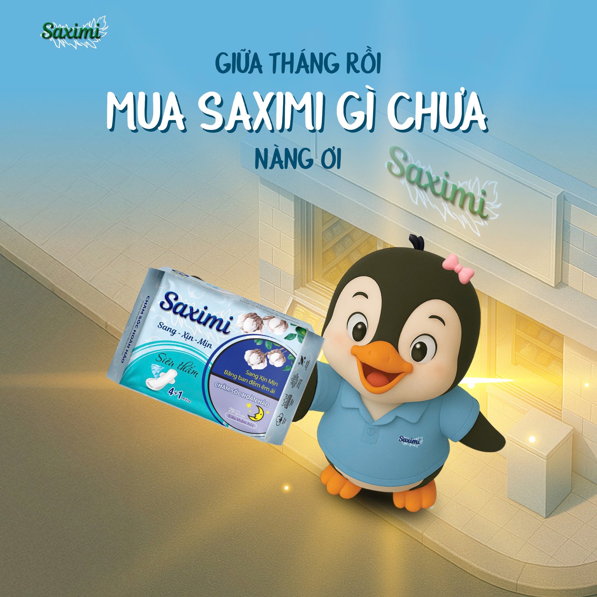 Băng vệ sinh cao cấp Saximi - Băng dòng Bông ban đêm 29cm