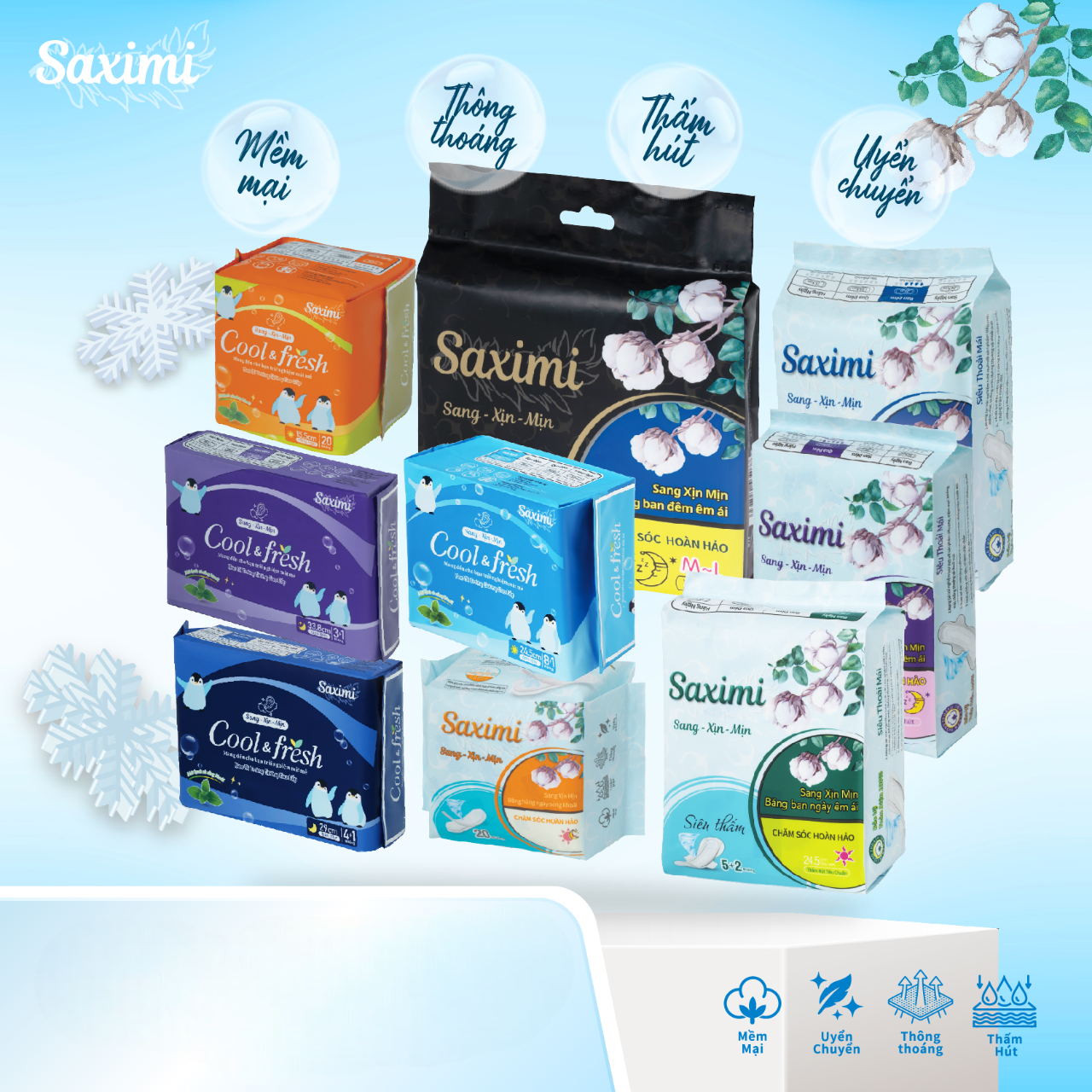 Các dòng sản phẩm của Băng vệ sinh cao cấp Saximi