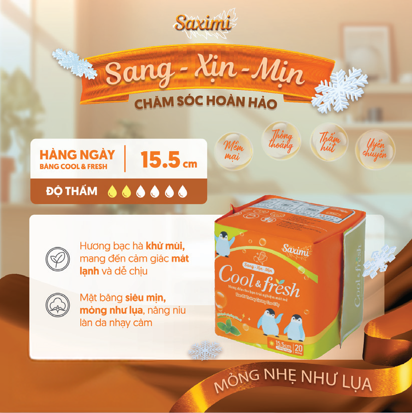Băng vệ sinh Saximi cool fresh hằng ngày 15.5cm