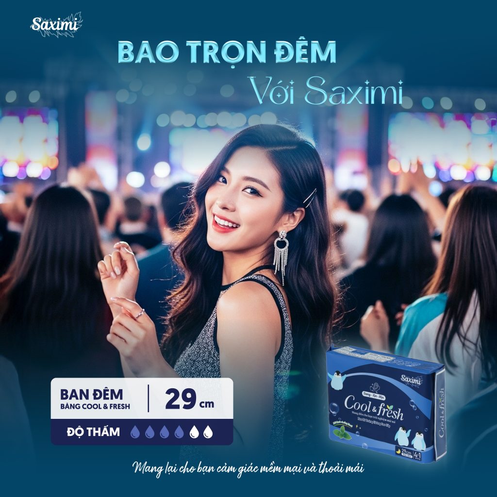 Băng vệ sinh cao cấp Saximi - Dòng Cool Fresh ban đêm 29cm